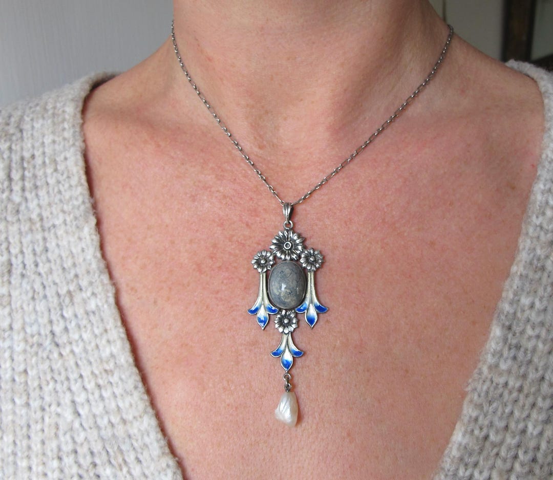 Divine American Art Nouveau Silver and Enamel Pendant Necklace C1910 - Etsy