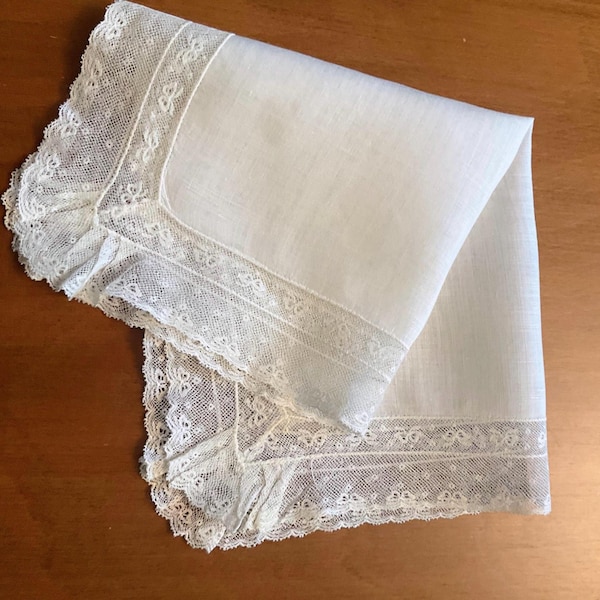 Vintage White Valenciennes Lace Linen Wedding Hankie
