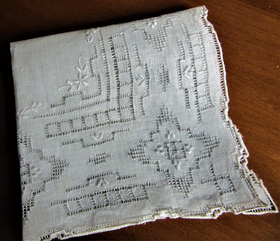 Antique Appenzell Embroidered Wedding  Hankie Whi… - image 9