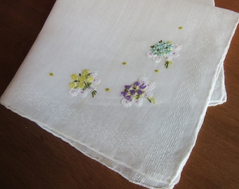 Vintage Petite Punch Needle Embroidered Hankie Posie Bouquets