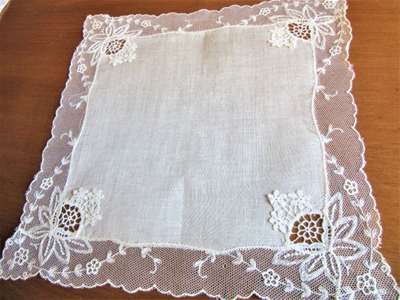 Vintage  Floral Embroidered Net Lace 3 D Wedding … - image 3