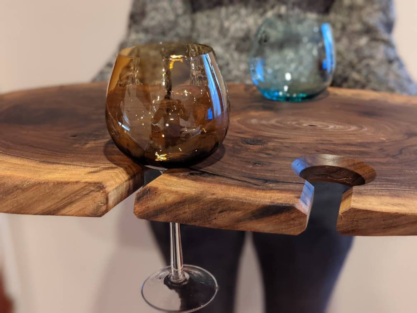 Black Walnut Charcuterie Board With Wine Glass Holders Etsy