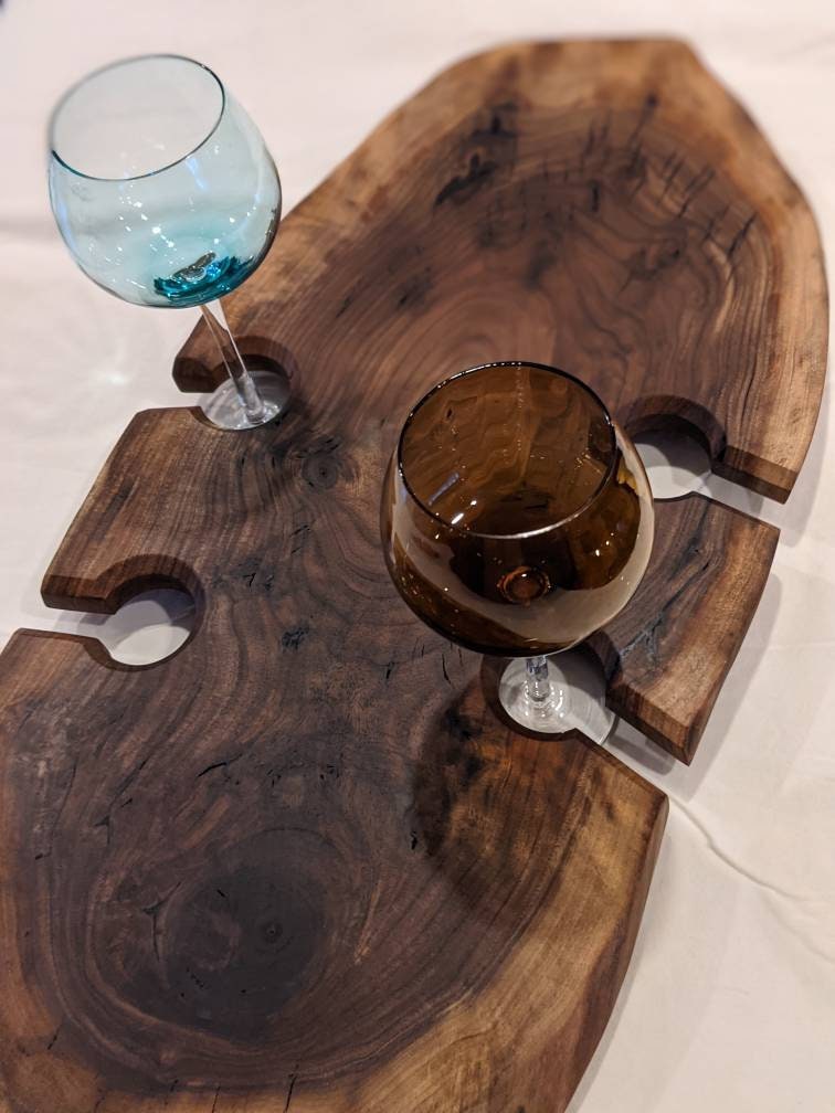 Black Walnut Charcuterie Board With Wine Glass Holders Etsy
