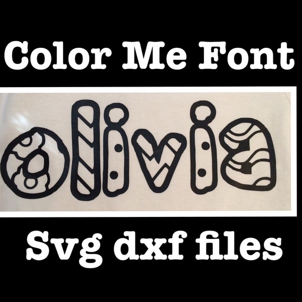 Color me font for silhouette cameo dxf svg, color font, kids art, coloring book font, coloring book vinyl,