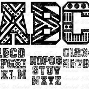 Tribal Alphabet SVG, Aztec Alphabet Svg, tribal alphabet dxf for silhouette cameo or other cutters, alphabet and numbers