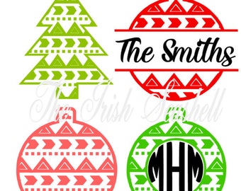 Christmas tree and ornament svg dxf for vinyl cutters, silhuoette cameo monogram pattern