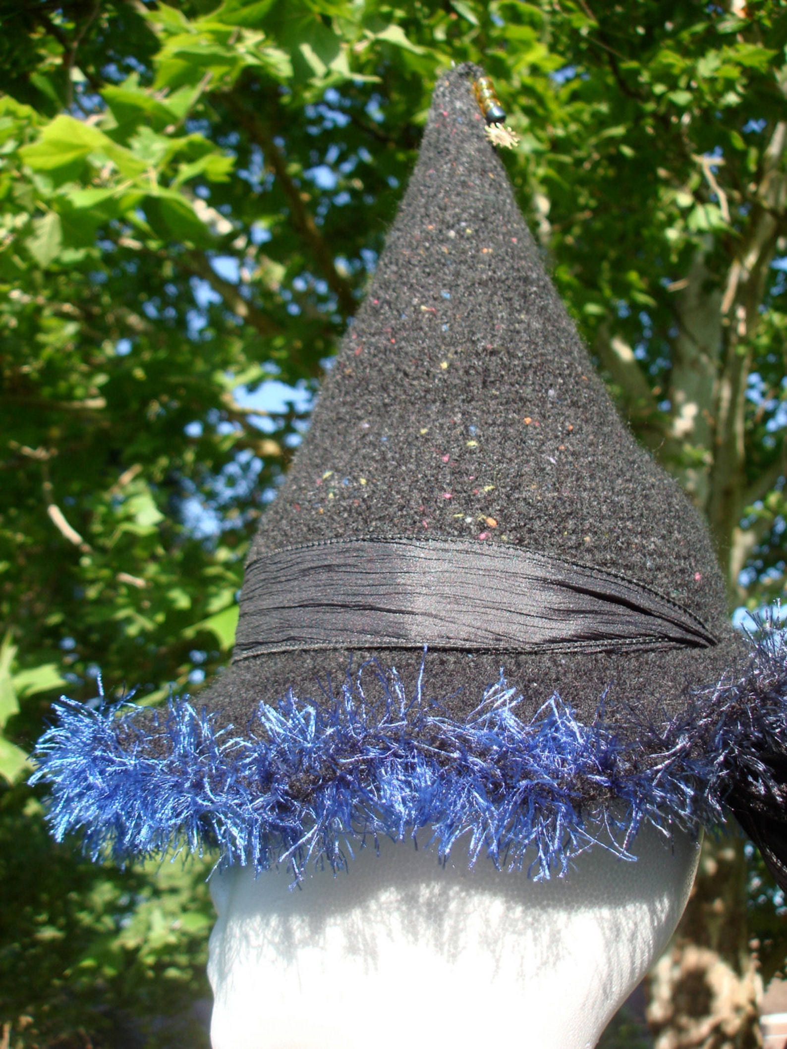 Witch Hat Felted Wool Black with color specs and fancy detail Etsy