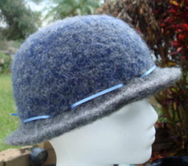 Cloche Hat Classic Wool Felt in Blue Gray tweed