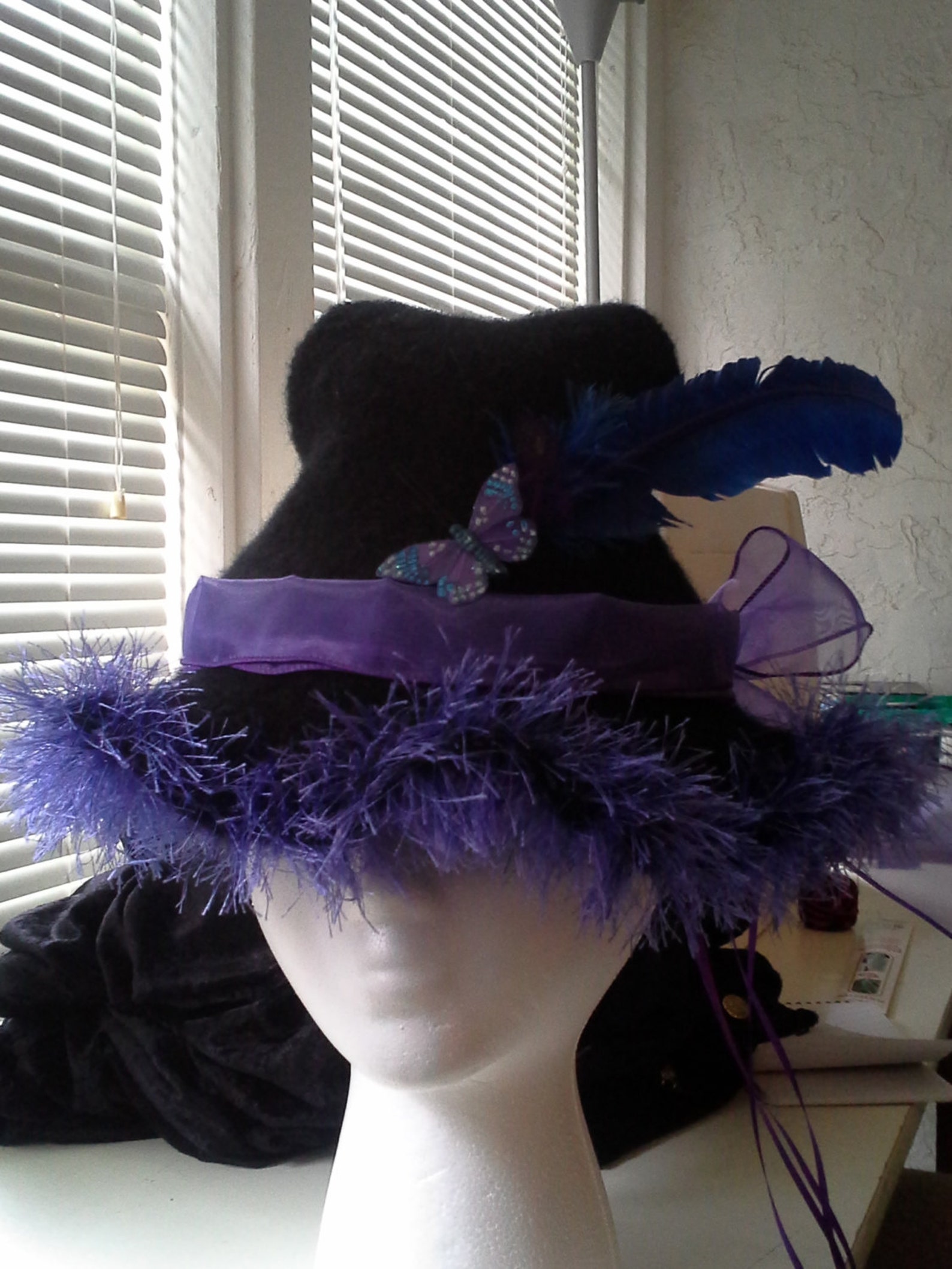 Witch Hat Felted Wool Black With Feather and Fancy Detail Etsy