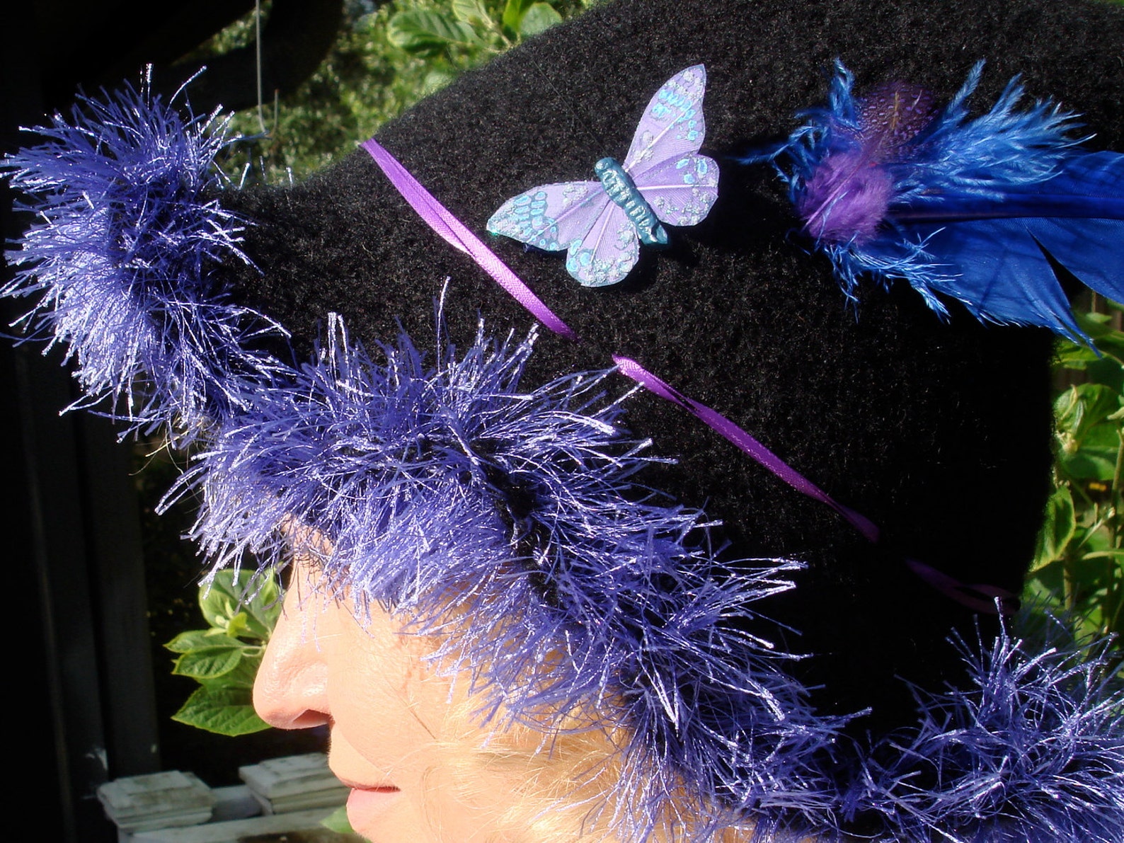 Witch Hat Felted Wool Black With Feather and Fancy Detail Etsy