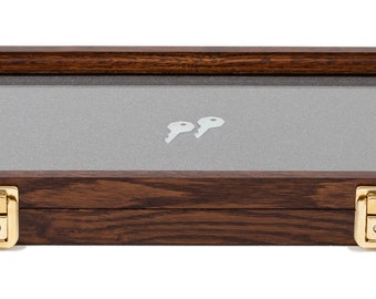 Two Timbers Medium Display Case with Walnut Finish 2"x9"x15" Outside Dimensions Arrowheads, Knives, Pins, Coins, Medals,