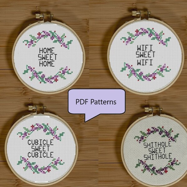 PATTERN Wifi Sweet Wifi Set (Shithole/Office/Cubicle/Home/Wifi) - Funny Cross Stitch Pattern for Hoop - Wall Decor/Art for Home
