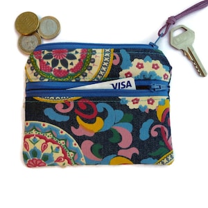 Portemonnee jeans sleutel etui, etuitje, kaarthouder, jeans etui, visitekaartjes houder, wisselgeld etuitje,  reisetui, gadget etui