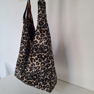 Leopard Hobo Bag Handmade, Animal Print Shoulder Bag, African Wax Print Lined Bag, Adjustable Strap Crossbody, Soft Velboa Boho Bag