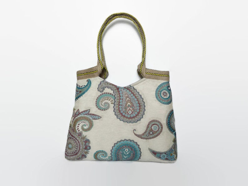 Tote bag Paisley design, trendy shoulder bag, large handbag interior fabric Paisley design, tapestry bag, fashionable handbag. image 1