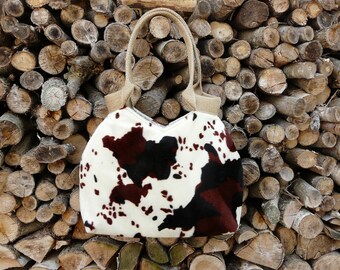 Originele handtas, schoudertas met koeien print, western tas unieke hippe cowboy tas, i  chique stoere schoudertas, velboa dierenprint tas