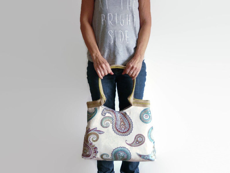 Tote bag Paisley design, trendy shoulder bag, large handbag interior fabric Paisley design, tapestry bag, fashionable handbag. image 5