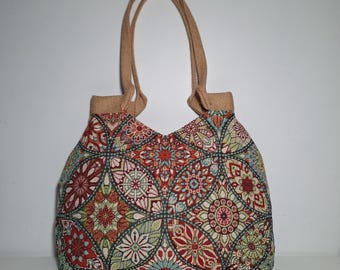 Tapestry tote bag, gobelin handbag,  mandala motives, oriental colors purse, tapestry shoulder bag, bohemian tote bag,  carpet bag,roomy bag