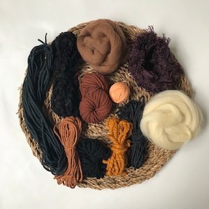 Beautiful Weaving Fiber Pack, black, brown, ochre and some neutrals, Macraweave Yarn, Fiber Pack Weaving, Fiber Pack,  Yarn Bundle