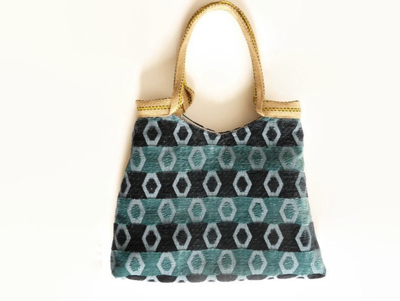 Teal and black tote bag fashion shoulder bag tapestry bag | Etsy