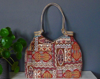 Gobelin schoudertas, kleurrijk Afrikaans motief, etnische prints, boho handtas in warme kleuren, folklore tas, vrolijke tas, originele tas