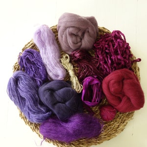 Purple Weaving Fiber Pack, shades of purple, Macraweave Yarn, Fiber Pack Weaving,sari silk ribbon, Neutral Fiber Pack, Weaving Yarn Bundle