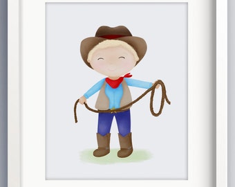 Little Cowboy Art Print - Cowboy Decor - Cowboy Gifts - Gifts for Baby Boy - Cowboy Nursery Decor - Artwork for Nursery - Sweet Cheeks