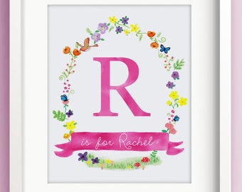 Personalized Name Sign - Monogram initial Print - Custom Name Sign - Nursery Name Decal - Baby Name Art - by Sweet Cheeks Images