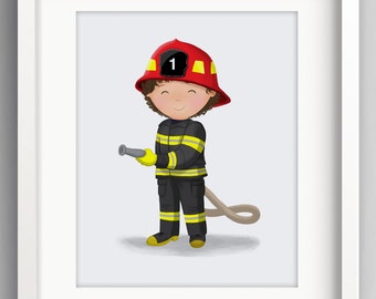 Fireman Art Print - Fireman Wall Art - Fireman Birthday - Little fireman -  Boys Bedroom Art - Boy Art - Fireman Print - Sweet Cheeks Images