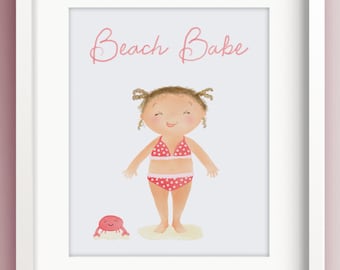 Beach Babe - Beach Baby Nursery - Childrens Art Prints - Little Girls Room Decor - Prints for Girls Room - Sweet Cheeks Images