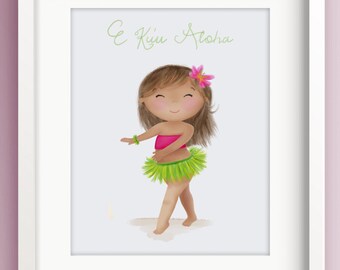 Hawaiian Print - Children's Art - Little Girl Art - Aloha Sign - Hawaiian Decor - Hawaii Painting - Sweet Cheeks Images