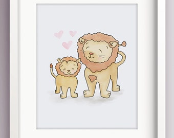 Lion Nursery Art - Father and Son - Lion Art Print - Liion Painting - Nursery Art Prints - Sweet Cheeks Images
