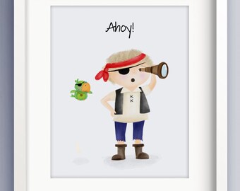 Pirate Print - Little Boys Room Decor - Ahoy its a Boy - Pirate Bedroom - Pirate Decor - Nursery Prints Boy - Sweet Cheeks Images