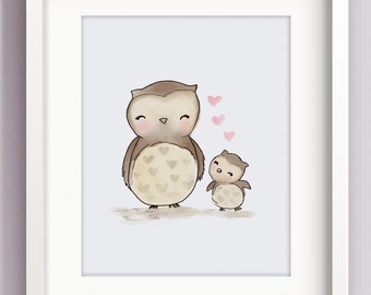 Owl Nursery Art - Baby and Me - Custom Nursery Art - Decorating a Nursery - Owls Baby - Baby Nursery Images - by Sweet Cheeks Images