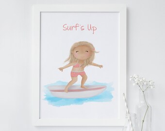 Surf Art - Beach Artwork - Beachy Decor - Surfer Girl - Surf Board Wall Art - Boho Wall Decor - Beach Room Decor - Sweet Cheeks Images