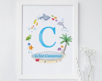 Personalized Baby Print - Custom Baby Gift - Beach Nursery Decor - Baby Name Sign - Beach house wall art - Sweet Cheeks Images