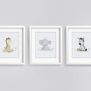 Set of 3 Wall Art - Safari Nursery - Baby Animal Prints - Nursery Decor ...