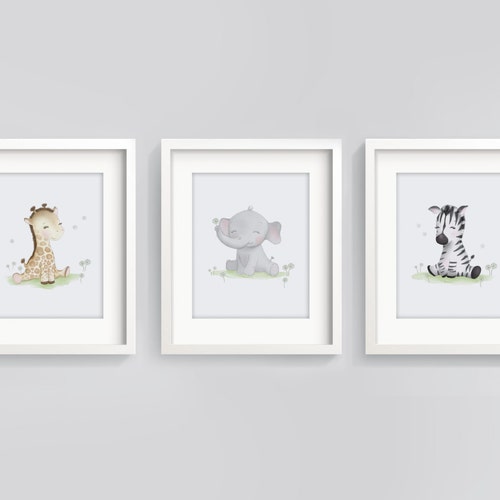 Set of 3 Wall Art Safari Nursery Baby Animal Prints Etsy