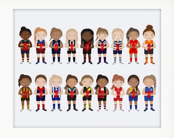 Ragazze Footy Print - Girls Football Gift - illustrazione footy - stampe per ragazze - Little Girls Room Decor - Girls Footy Art - Footy Teams