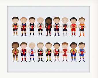 Footy Player Print - Football Gifts - Footy Illustration - Children's Art Prints - Little Boys Room Decor - Boys Room Art - Footy Teams
