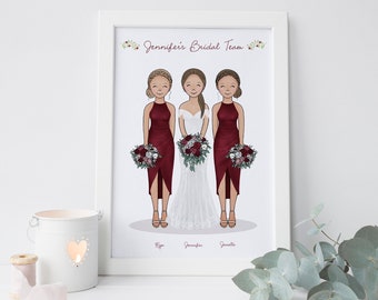 Custom Bridal Party Portrait - Bridesmaid Gift - Wedding Keepsake Gift -  Bride Gift from Bridesmaid - Bride Gift Ideas - Wedding art gift