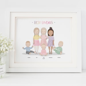Regalo de mejores amigos - retrato personalizado de niños pequeños - impresión digital de mejores amigos - regalos de amistad personalizados - ilustración de mejores amigos - niño