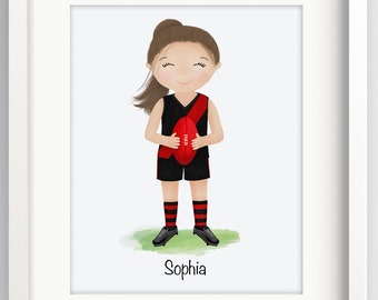 Football Print - Personalised little girls football room art - Aussie rules football - custom girl art - footy room - Sweet Cheeks Images
