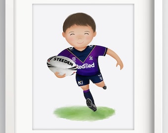 Customisable Rugby Print - Rugby League or Rugby Union Gift - Choose your team - Bedroom Decor - Boys Art - Australian - Rugby Gift for boys