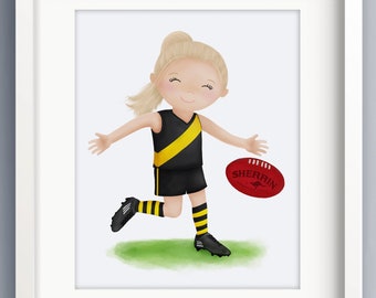 Girls personalised football gift - Custom girls art - Australian football print - footy gift - football team - Aussie rules - footy bedroom