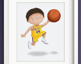 Impresión de arte de baloncesto - decoración de la pared de baloncesto - pintura de baloncesto - arte de baloncesto de niño joven - niños de dibujo de baloncesto - Personalizado