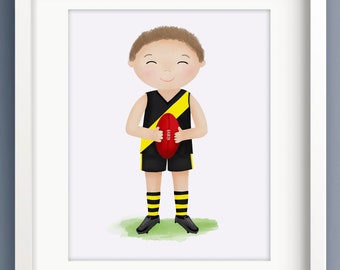 Football Print - footy bedroom - Football Art Print - Australian Football - Custom Boys Art - personalised footy - Sweet Cheeks Images