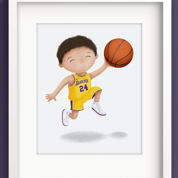 Impression d'art de basket-ball - décor de mur de basket-ball - peinture de basketteur - art de basket-ball de jeune garçon - enfants de dessin de basket-ball - personnalisé