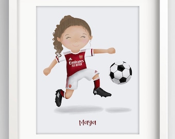 Impresión de fútbol personalizada - Impresión de fútbol de niña pequeña - regalos de fútbol - Todos los equipos disponibles - Arte personalizado para niñas - Imágenes de Sweet Cheeks