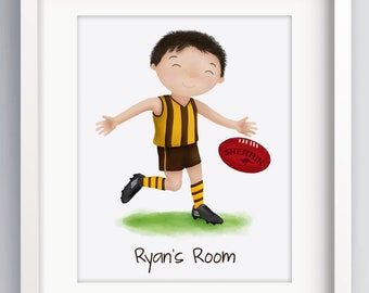 Personalised football gift - Australian football print - Custom boys art  - Footy bedroom decor - Australian footy gift - football team
